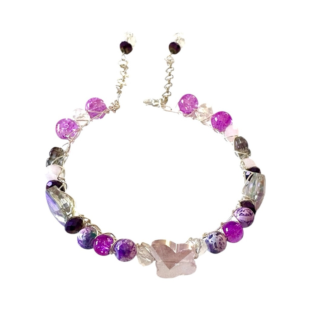 Hand Wired Bracelet with Crystal Butterfly, Glass Beads and Crystal Rondelles